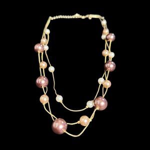 RMN Roman Co. Vintage Signed Gold Tone Faux Bronze & Champagne Pearls Necklace